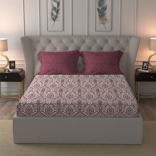 Image of Trident Celebration Queen Bedsheet Set, 100% Cotton Bedsheet for Double Bed (1 Queen Size Bedsheet with 2 Pillow Covers) Superior Softness, 144 Thread Count, Suitaible for Gifting - Gulnaz Pink