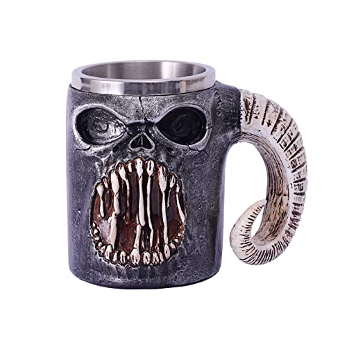 VICDUEKG Taza de cráneo 3D taza de cráneo taza de café mango calavera café cerveza tazas para hombres regalos del día del padre de acero inoxidable vino vodka taza para Halloween fiesta bar decoración Cover