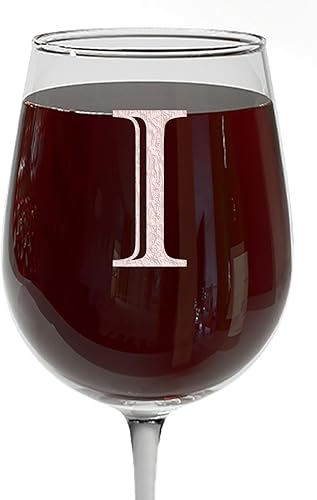 Copa de vino con monograma grabado de 16 onzas (letra I) Regalos personalizados de la A a la Z para mujeres, regalos de vino personalizados para