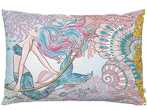 Ekobla Throw Pillow Cover Mediterranean Style Mermaid Ocean Theme Nautical Animal Beach Seaweed Seashell Decor Lumbar Pillow Case Cushion For Sofa Couch Bed Standard Queen Size 20X30 Inch #TOP1