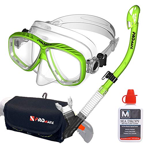 Promate Máscara de Snorkel y Buceo con Bolsa para Equipo y Limpiador de Lentes, Verde
