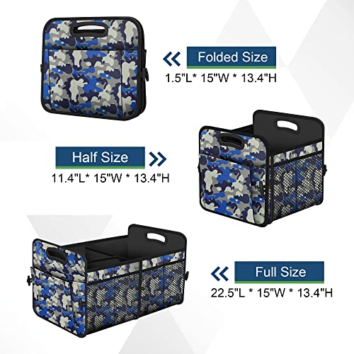 Image of Femuar Car Trunk Organizer with 72L Large Capacity Waterproof Collapsible and 11 Pockets, Trunk Organizer for Car SUV /Jeep /Sedan, Large Size, Blue Camouflage