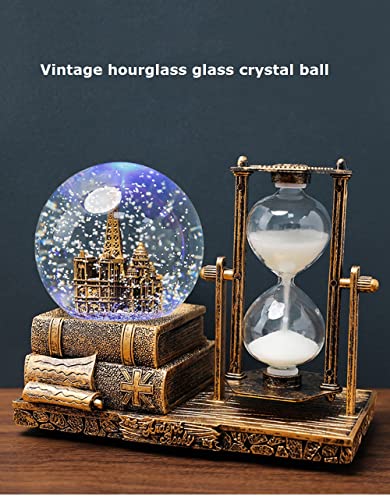 Music Crystal Snow Globe With Hourglass Timer Home Decoration For Living Room Bedroom Book Shelf Tv Cabinet Desktop Decor Statue Figurine Table Centerpieces Ornaments (A-Silver) #TOP2
