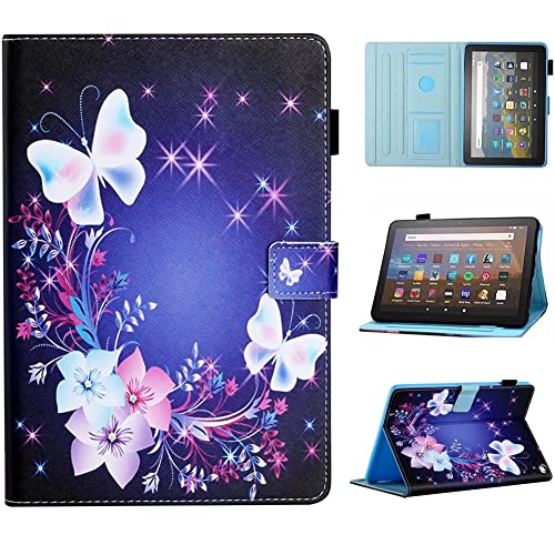 MOKASE pour 2021 Fire HD 10 Coque / 2021 Fire HD 10 Plus Coque (HD 11e Génération), Étui en Cuir Synthétique avec Intelligent Sommeil/Réveil & Porte-Stylo & Fente pour Carte, Papillon Cover