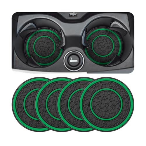 Image of Osilly Car Coasters for Cup Holder, 2.75 Inch No-Slip Anti Dust Insert Coaster, Universal Auto Waterproof Coasters Silicon Insulation Cup Mats for Woman Man, Suit for Vehicle (Black /Green, 4PCS)