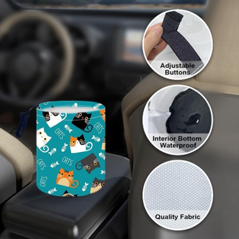 Image of Portable Reusable Waterproof Car Trash Bin, Multipurpose Vehicle Organizer, Road Trip Essentials (Certoon cat)