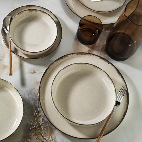Kütahya Porselen Vajilla moderna de 24 piezas para 6 personas, color canela, vajilla de porcelana con platos llanos de 27 cm, platos hondos de 20 cm, platos de postre de 19 cm y cuencos de 15 cm Kütahya Porselen Vajilla moderna de 24 piezas para 6 personas, color canela, vajilla de porcelana con platos llanos de 27 cm, platos hondos de 20 cm, platos de postre de 19 cm y cuencos de 15 cm