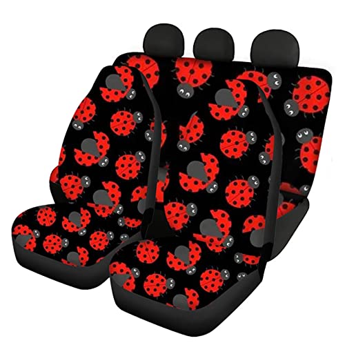 Forchrinse Red Ladybug Car Seat Covers Full Set Front and Rear Split Bench Protection Fit for Auto Truck Van SUV