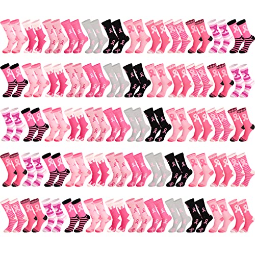 Hercicy Pink Ribbon Crew Sock 12 Styles Breast Cancer Awareness Socks Bulk Women Gifts