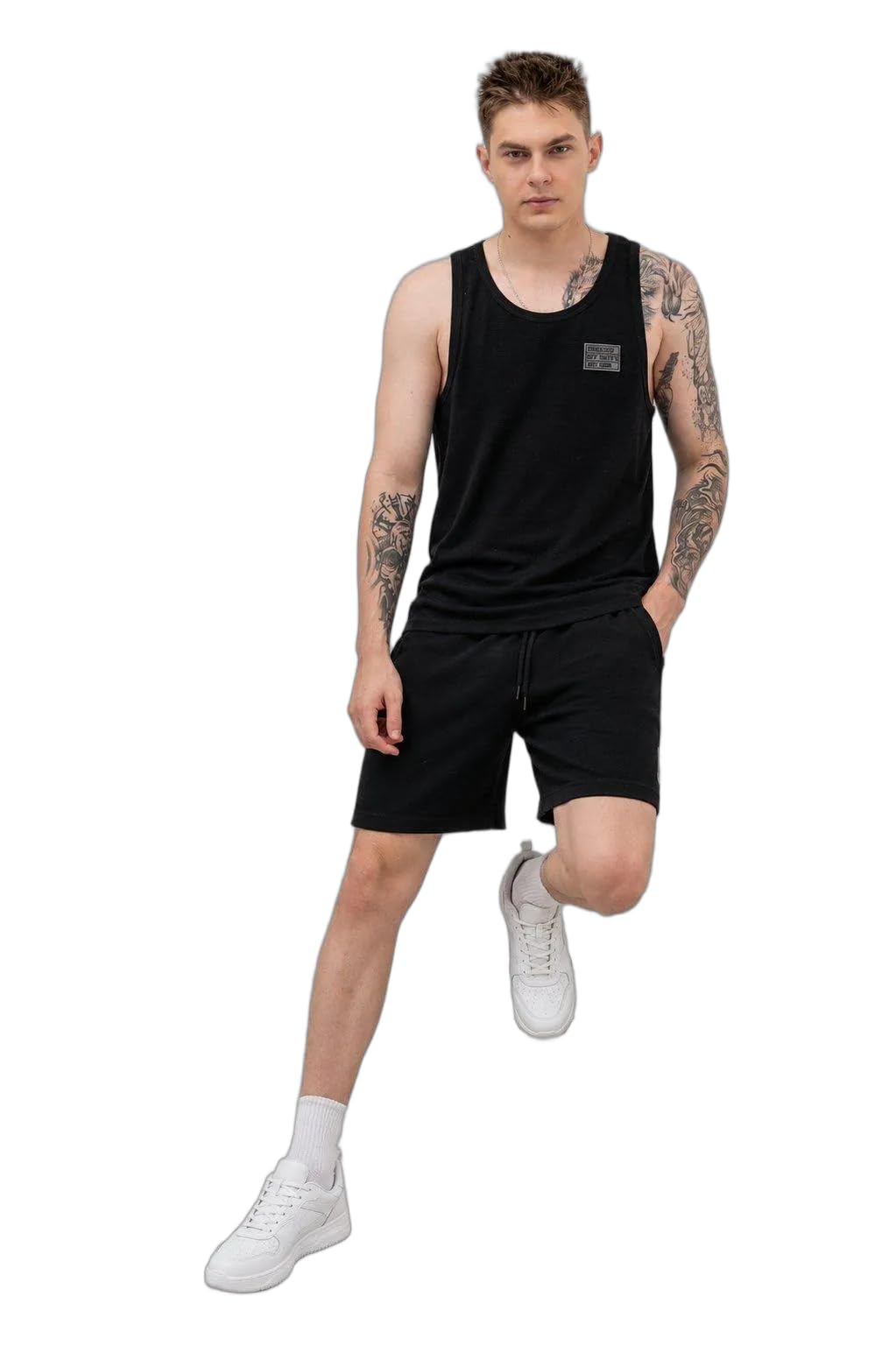 OCCUPIED CLOTHING CO. Men's Black Tank T-Shirt & Shorts Co Ord Set | Premium Cotton Fabric | Quick-Dry, Anti-Fading for Travel & Daily Casual Wear