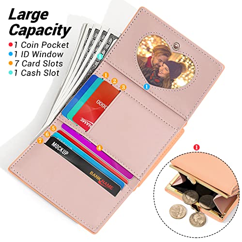 Image of YINHEXI Wallet for Women, Faux Leather, Water Resistant, Orange, Unisex, Mini Purse, 7 Card Slots, 1 Cash Slot, 1 ID Window