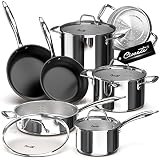 Ciwete Tri-Ply Stainless Steel Pots and Pans Set 11-PC, 18/10 Stainless Steel Induction Cookware Set