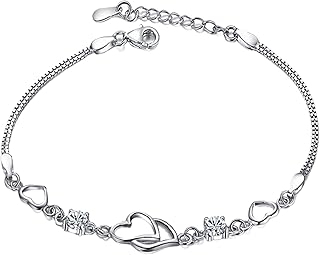 925 Sterling Silver Bracelets for Women Adjustable Love Heart Charm Chain Bracelets Fashion Jewelry Valentine's Day Gifts for Your Lover