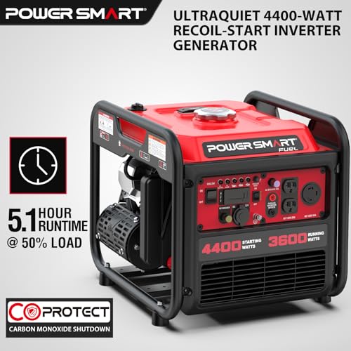 Image of PowerSmart 4400-Watt Inverter Generator, Open Frame Generator Gas Powered, CO Sensor, Emergency Home Backup, RV Ready 30A Outlet, EPA Compliment