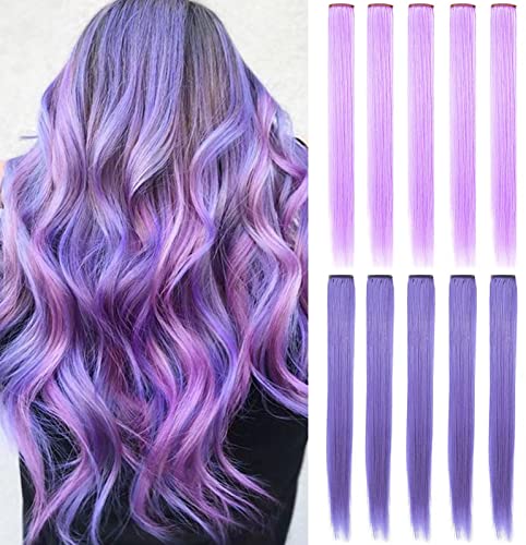 FYHTSD - FYHTSD 10PCS Lavender Purple light purple Princess Hair Accessories Wig Pieces Clip in Colored Hair Extensions Halloween Chritmas Party Highlight Multiple Colors Hairpieces for Women