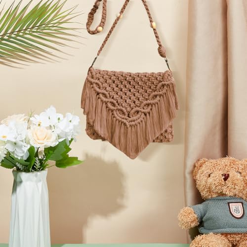 INFUNLY Kit de bolsa de macramê DIY para adultos iniciantes Macramê feito à mão com borlas, bolsa de