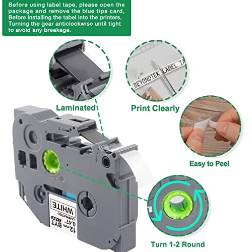 Beyondtek Compatible For Brother Label Maker Refills Tze231 Ptouch Tz Tape 12Mm 0.47 Laminated White For Brother P-Touch Ptd210 Pth100 Ptd400 Ptd600 Label Maker Tape, 26.2 Feet (8M) 5-Pack #TOP4