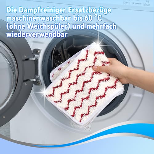 YANGYUQI 8 Stück für Vileda Steam PLUS XXL Dampfreiniger Ersatzbezüge, Ersatzpads aus Mikrofaser, Dampfreiniger XXL Ersatzbezug, Hygienische Reinigung für Alle Böden, Maschinenwaschbar (Rot+Weiß)