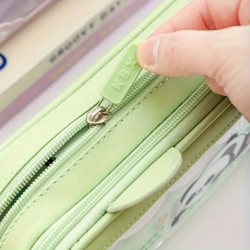 Image of Pencil Case Double Layer 3D EVA Cute Pencil Pouch Aesthetic Pencil Case for Girls Large Capacity Pen Pencil Pouch Multifunctional Stationery Organizer for School (New Green Panda)