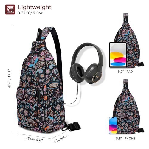 Duryarhall Sling Bag for Women Crossbody Chest Bag Convertible from Left to Right, Water Repellent Gym Backpack, Anit Theft, Paisley - image 3