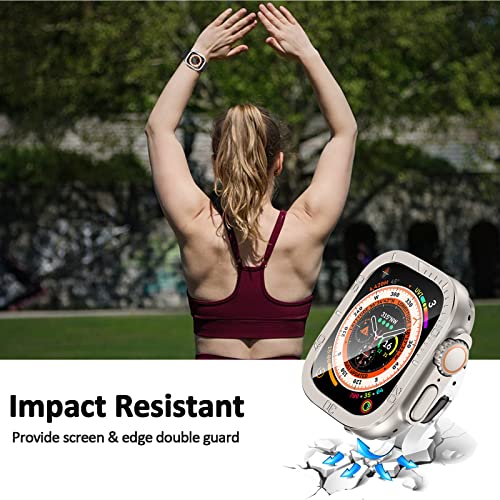 Ninki Bezel Styling Compatible With Apple Watch Ultra 49Mm Metal Bezel Ring & Tempered Glass,Anti Scratch Screen Adhesive Frame Protector Ring Dial Cover Case For Apple Watch Ultra 49Mm Titanium Color #TOP5