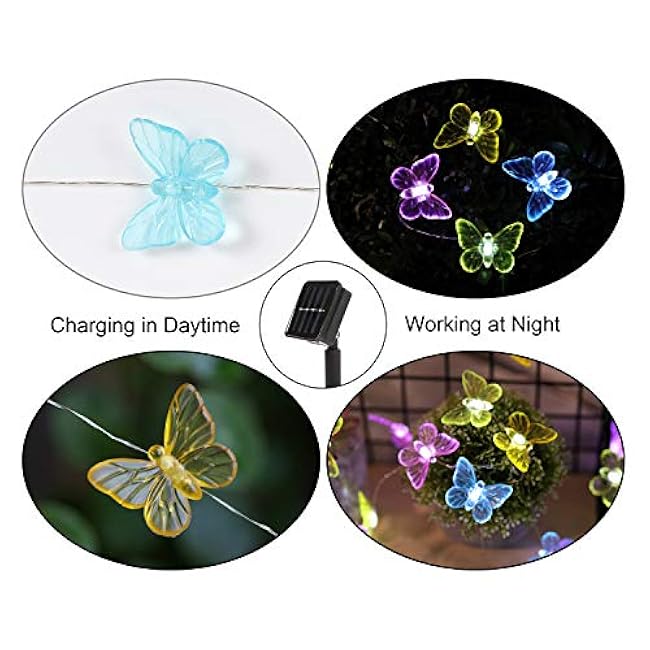 Butterfly Decorative Solar String Lights, 17.7ft 36 Led Outdoor Waterproof Garden Lights for Home Yard Decoration (Cool White)