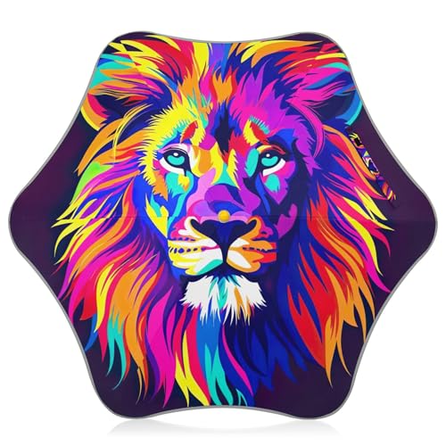Paraguas para niños con diseño de león de dibujos animados, color morado, protección UV, paraguas para niños pequeños, paraguas coloridos para lluvia, palo clásico