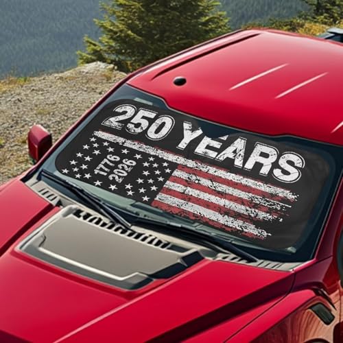 Image of Windshield Sun Shade, 250 Years USA 1776-2026 Auto Sunshade Front Window Sunshade Visor Protector Suitable for Most Cars, Reflect UV Sun and Heat and Protect Your Car