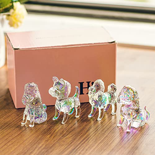 Hdcrystalgifts Set 4 Colorful Crystal Cute Dog Figurines Collection Cut Glass Ornament Statue Animal Collectible Home Table Decor Birthday Gift #TOP4