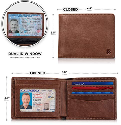 Image of SERMAN BRANDS 2 ID Window Wallet for Men RFID Blocking Leather, Bifold Top Flip, Extra Capacity Travel Wallet