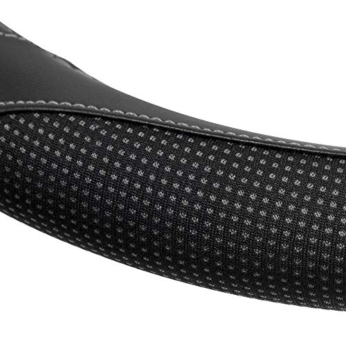Image of Motor Trend White Steering Wheel Cover - Dotted Comfort Polyester Grip on Stitched Synthetic Leather, White /Black