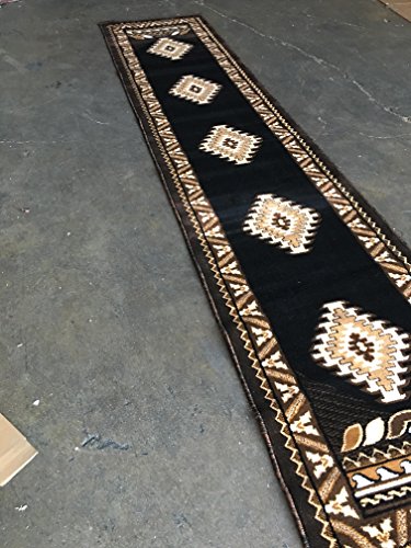 Kingdom Southwest Native American Long Runner Area Rug Black & Brown Design D143 (2 Feet 4 Inch X 10 Feet 11 Inch) #TOP6