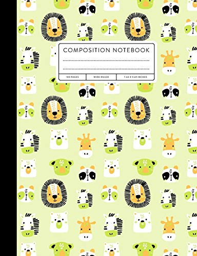 Composition Notebook: Wide Ruled, Animal Faces, Green