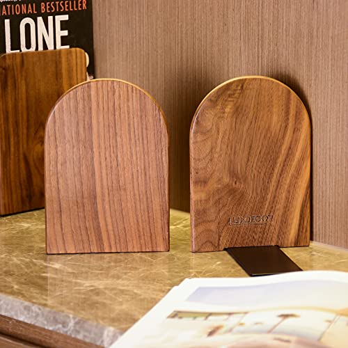 Large Bookend Hold Heavy Books- 7X4X5In 3 Pack Wood Bookends For Heavy Books Heavy Duty Walnut Book Ends For Men Wood Bookends For Office Desk Non-Skid #TOP4