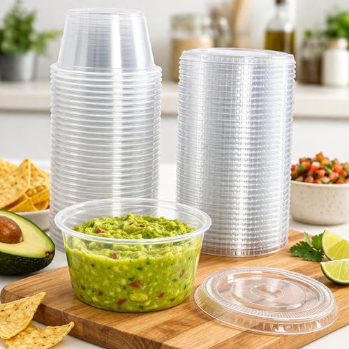 Image of 4U'LIFE 4 oz. Clear Plastic Souffle Cup with Lids, BPA Free Portion Cup, 50 Sets