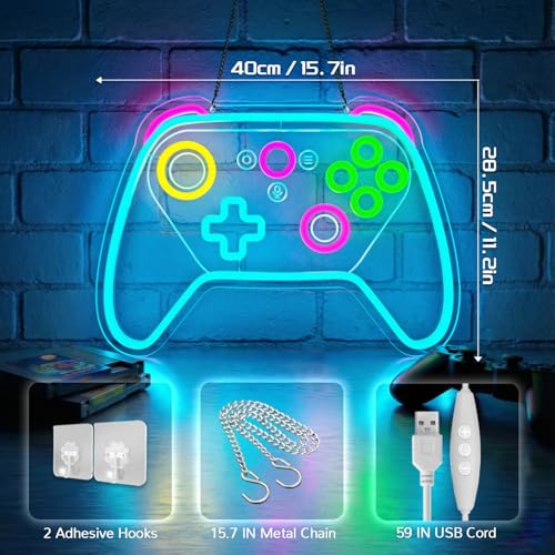 Image of Gamer Neon Sign,Game Controller LED Sign for Gaming Room Decor,USB Powered Dimmable Neon Sign for Gamer Room,Game Neon Sign for Teen Boy Room Decor,Gaming Wall Decor,Gamer Gifts for Boys,Kids