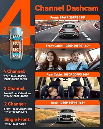 Bundle: Vantrue N5 4 Channel WiFi Dash Cam + Hardwire Kit + CPL Filter + Remote Control 2.7K+1080P*3 Front Rear Inside Camera with Side View, STARVIS 2, Voice Control, GPS, 24H Parking Mode