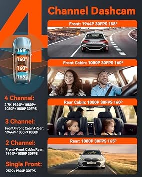 Bundle: Vantrue N5 4 Channel WiFi Dash Cam + Hardwire Kit + CPL Filter + Remote Control 2.7K+1080P*3 Front Rear Inside Camera with Side View, STARVIS 2, Voice Control, GPS, 24H Parking Mode