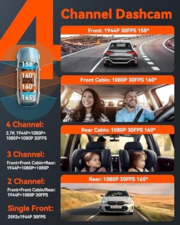 Bundle: Vantrue N5 4 Channel WiFi Dash Cam + Hardwire Kit + CPL Filter + Remote Control 2.7K+1080P*3 Front Rear Inside Camera with Side View, STARVIS 2, Voice Control, GPS, 24H Parking Mode