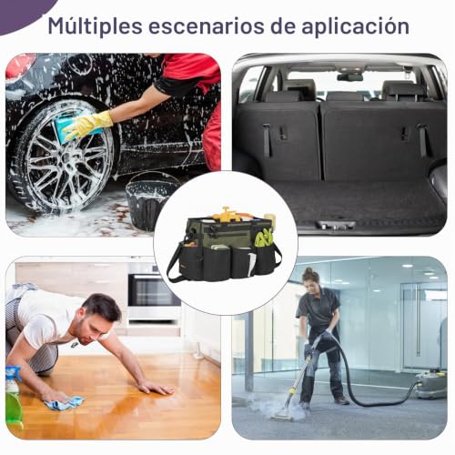 Miniatura 6 de Ouutmee Bolsa De Limpieza De 20 X 38 X 26 Cm, Con Compartimento Extraíble, Bolsa De Limpieza Portátil, Organizador Para Productos De Limpieza Con Correa De Hombro Ajustable, Verde Grande