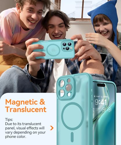 Image of CANSHN Magnetic Compatible with iPhone 16 Pro Case, Upgraded [Full Camera Protection] [Compatible with Magsafe] [Translucent Matte] Shockproof Protective Phone Cover 6.3 Inch - Teal