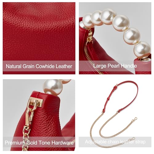 Image of DORIS&JACKY Small Top Handle Clutch Purse for Women, Designer Evening Bag With Pearl Tote Handle and Chain Strap