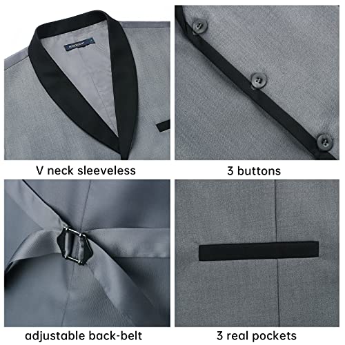 Hisdern Vest For Men Business Suit Vest Slim Fit Formal Dress Mens Vest Grey Wedding Waistcoat Fashion Classic Cotton Casual Tuxedo Party Dinner #TOP2