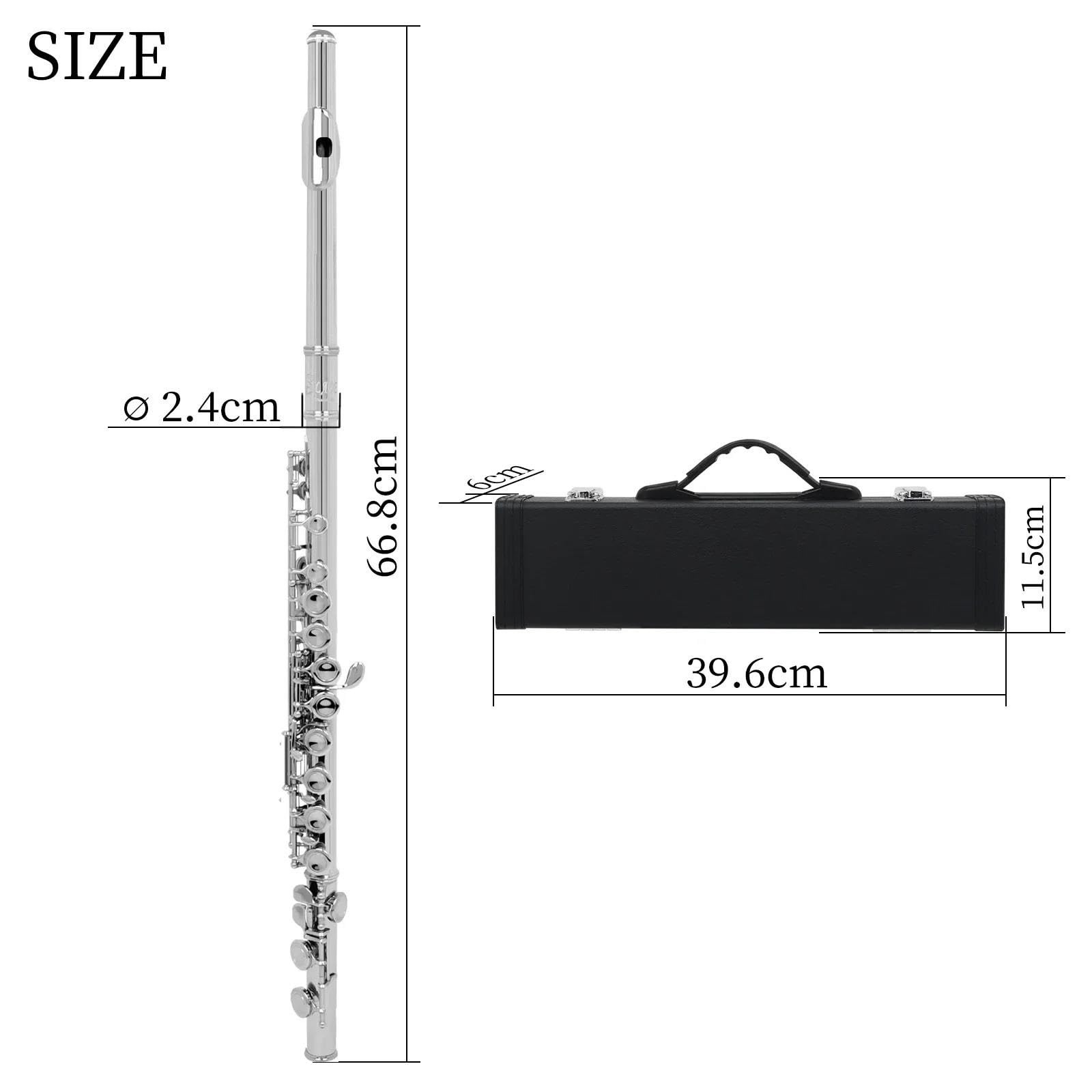 Querflöte 16 Geschlossene Löcher Flöte C-Taste Cupronickel Konzertflöte Querflöte Holzblasinstrument Mit E-Tastengehäuse Zubehör(Green)