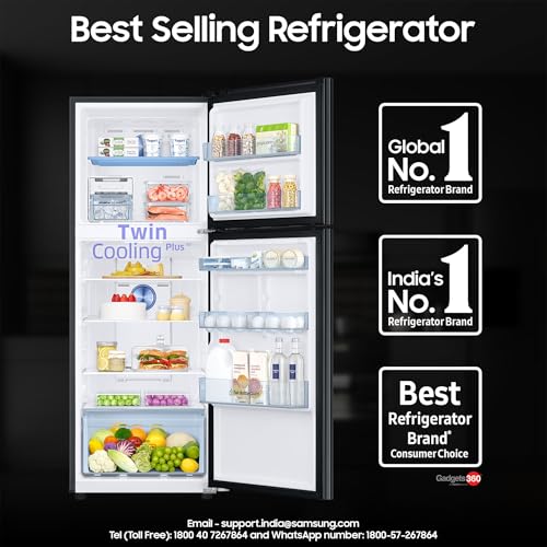 Image of Samsung 301 L, 2 Star, Convertible 5-in-1 Digital Inverter with Display Frost Free Double Door Refrigerator (RT34C4522B1 /HL, Black Matt)