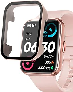 Smartwatch Case with Screen Protector Compatible with ENOMIR ID208BT, SKG V7 PRO and AGPTEK LW31 1.69” Smartwatch, Hard PC Case with Tempered Glass Build-in, Protecting Body & Screen
