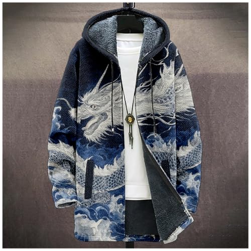 Mens Long Cardigan Hoodies Hooded Jacket Dragon Graphic Open front Sweater Hoodie with Pockets Winter Coats2