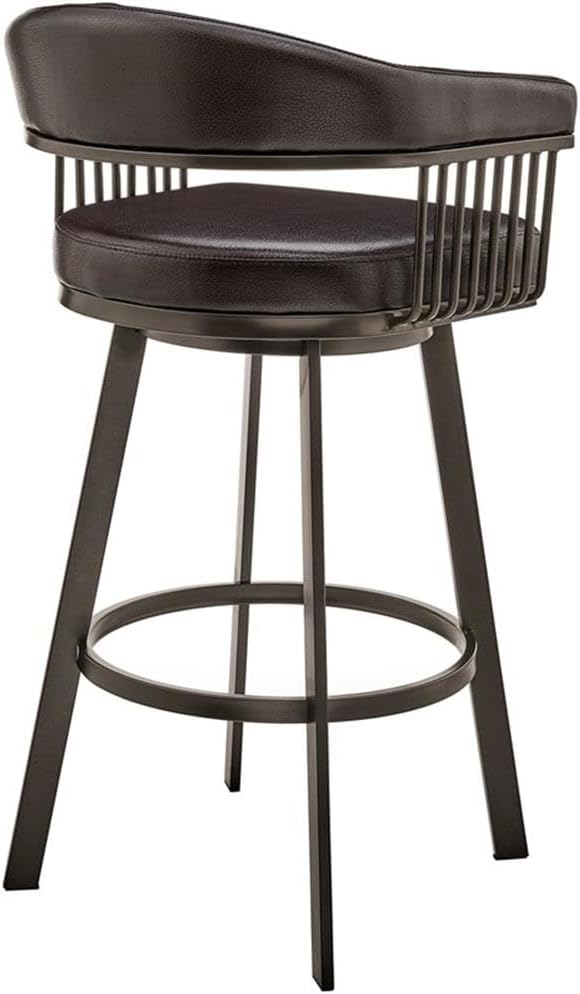 Armen Living Bronson 29" Bar Height Swivel Bar Stool in Java Brown Finish and Chocolate Faux Leather
