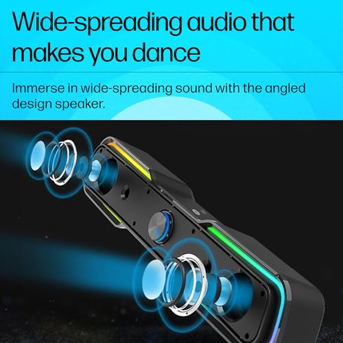 HP DHE-6002 Wired Speaker, 3.5mm aux connectivity, Surround Sound, PC and Phone Compatible, Easy Volume Controls, Touch-Controlled RGB Lighting,... - Image 4