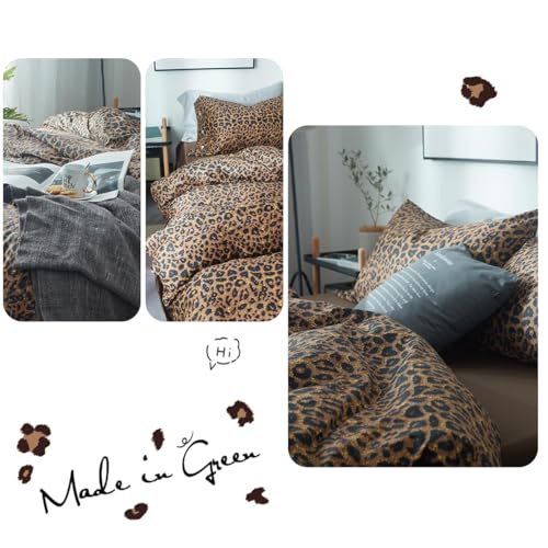 Image of Duvet Cover Set Twin Size Cheetah Print Bedding Set for Girls Boys,Leopard Duvet Cover Brown with Zipper Closure and 1 Pillowcase,Dorm Comforter Duvet Cover Set